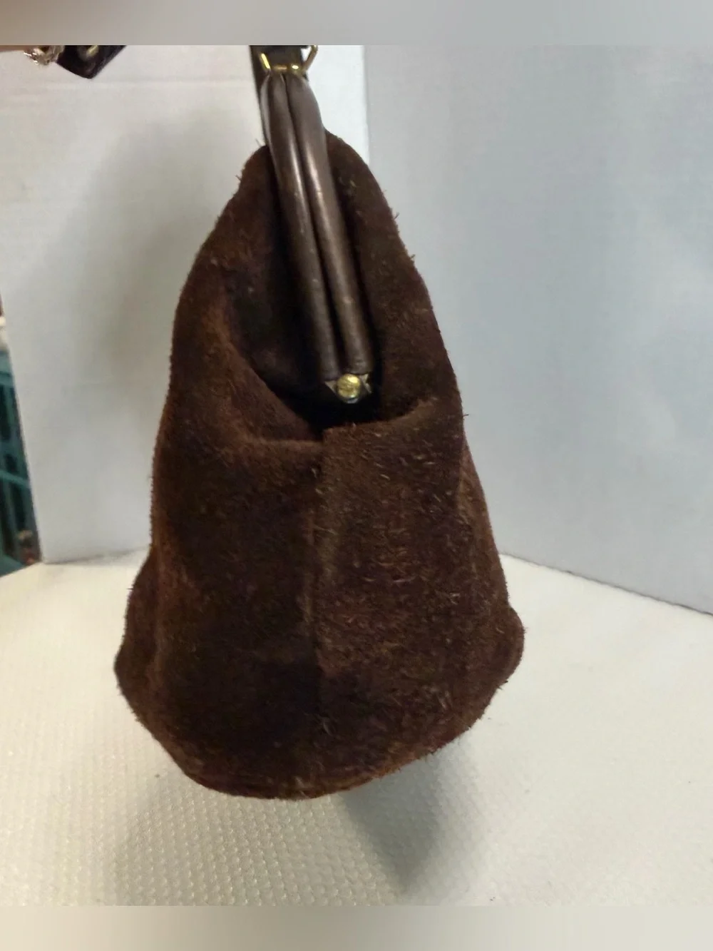 60s Dark Brown Suede Top-Handle Satchel